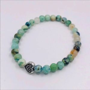 Chrysocolla Azurite Gemstone Beaded Stretch Bracelet 7.25”